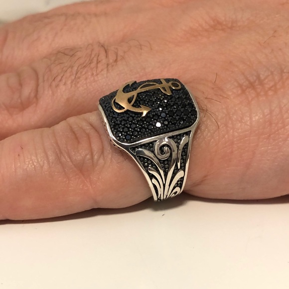 925 Sterling Silver Men Square Anchor Ring ⚓️ - Picture 5 of 7